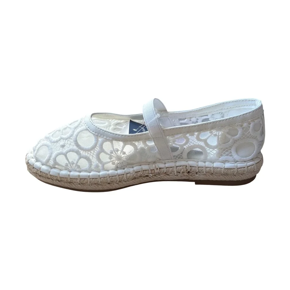 Universal Thread Celia White Floral Lace Espadrille Mary Jane Flats Size 6.5 NEW